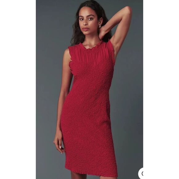 Anthropologie Dresses & Skirts - Anthropologie Mock-Neck Textured Mini Dress size small red/pink color